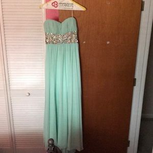 Macy’s Strapless Teal Prom Dress with sequins